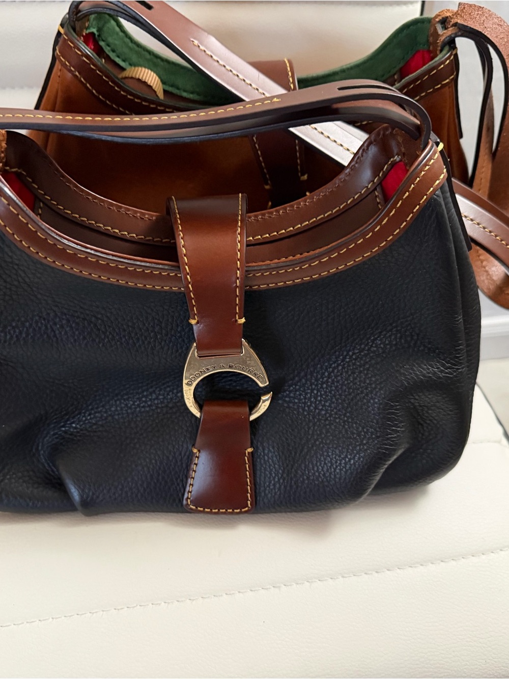Dooney & Bourke Black Leather Shoulder Bag with Brown Trim